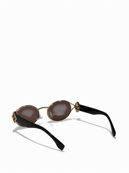 Fendi-Inspired Gold Oval Sunglasses – Black Temple Luxury Edition 😎✨