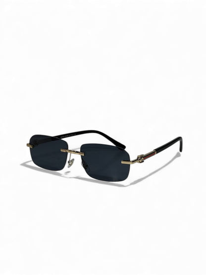 Gucci-Inspired Rimless Rectangle Sunglasses – Gold Temple Stripe Edition 😎✨
