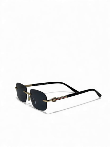 Gucci-Inspired Rimless Rectangle Sunglasses – Gold Temple Stripe Edition 😎✨