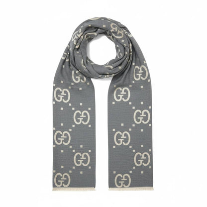 Gucci-Inspired GG Monogram Scarf – Grey Luxury Winter Edition 🩶✨