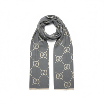 Gucci-Inspired GG Monogram Scarf – Grey Luxury Winter Edition 🩶✨