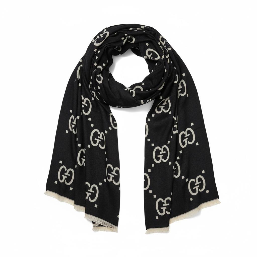 Gucci-Inspired Black GG Monogram Scarf – Classic Luxury Edition 🖤✨