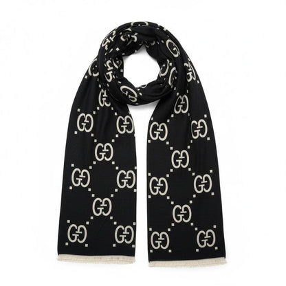 Gucci-Inspired Black GG Monogram Scarf – Classic Luxury Edition 🖤✨