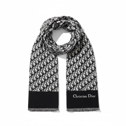 Christian Dior-Inspired Oblique Wool Scarf – Black Monogram Luxury Edition 🖤🤍✨