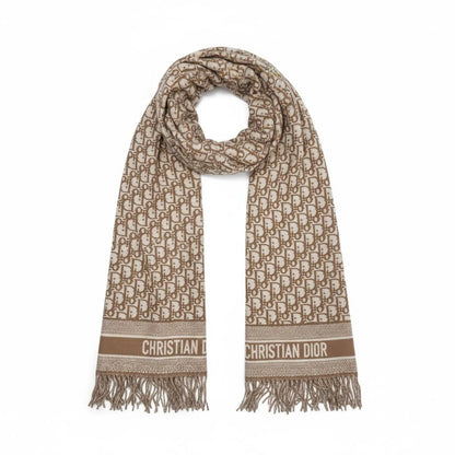 Christian Dior-Inspired Oblique Fringe Scarf – Beige Monogram Luxury Edition 🤎✨