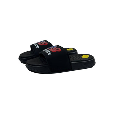 🔥 New Balance Black Icon Slides – Bold Sport Energy 🖤❤️💙