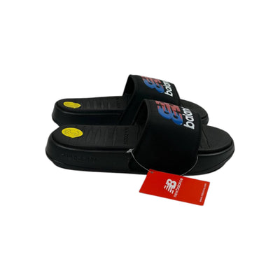 🔥 New Balance Black Icon Slides – Bold Sport Energy 🖤❤️💙