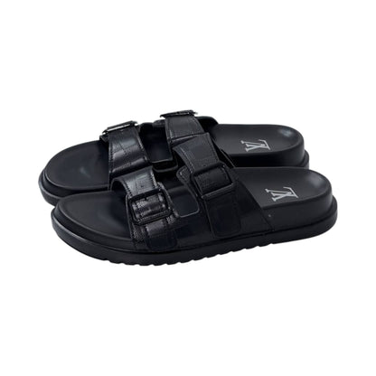 🖤 Louis Vuitton Damier Eclipse Double-Buckle Slides – Modern Luxury, Everyday Comfort