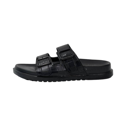 🖤 Louis Vuitton Damier Eclipse Double-Buckle Slides – Modern Luxury, Everyday Comfort