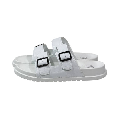 🤍 Louis Vuitton Damier Azur Double-Buckle Slides – Clean Luxury, Timeless Style