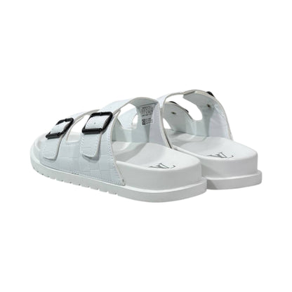 🤍 Louis Vuitton Damier Azur Double-Buckle Slides – Clean Luxury, Timeless Style