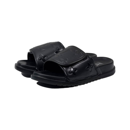 🖤 Louis Vuitton Monogram Embossed Comfort Slides – All Black Edition