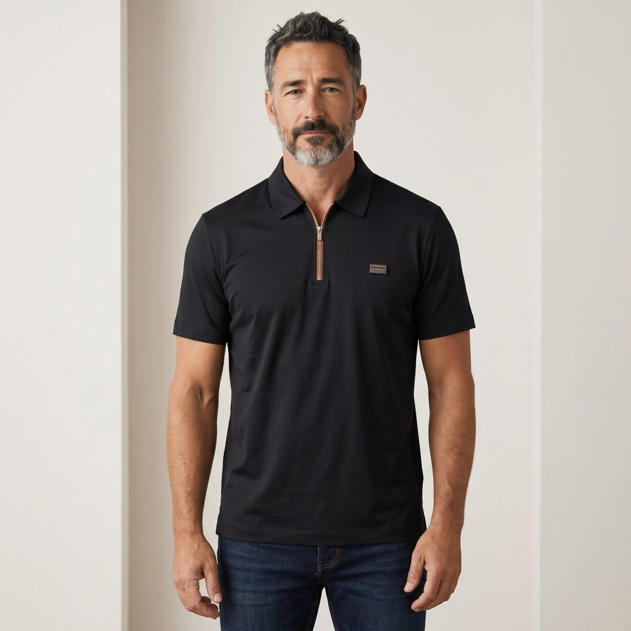 🖤 ZEGNA Luxury Zip Polo Shirt – Black Signature Edition