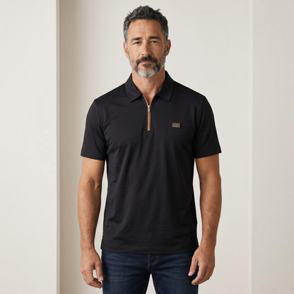 🖤 ZEGNA Luxury Zip Polo Shirt – Black Signature Edition