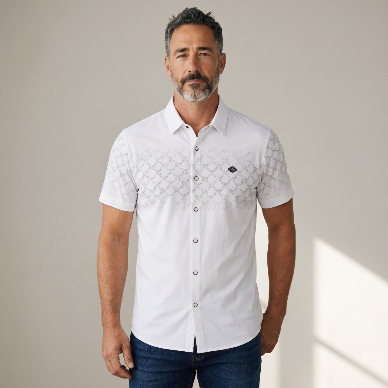 🤍 Dunhill Signature Pattern Short Sleeve Shirt – Refined British Luxury