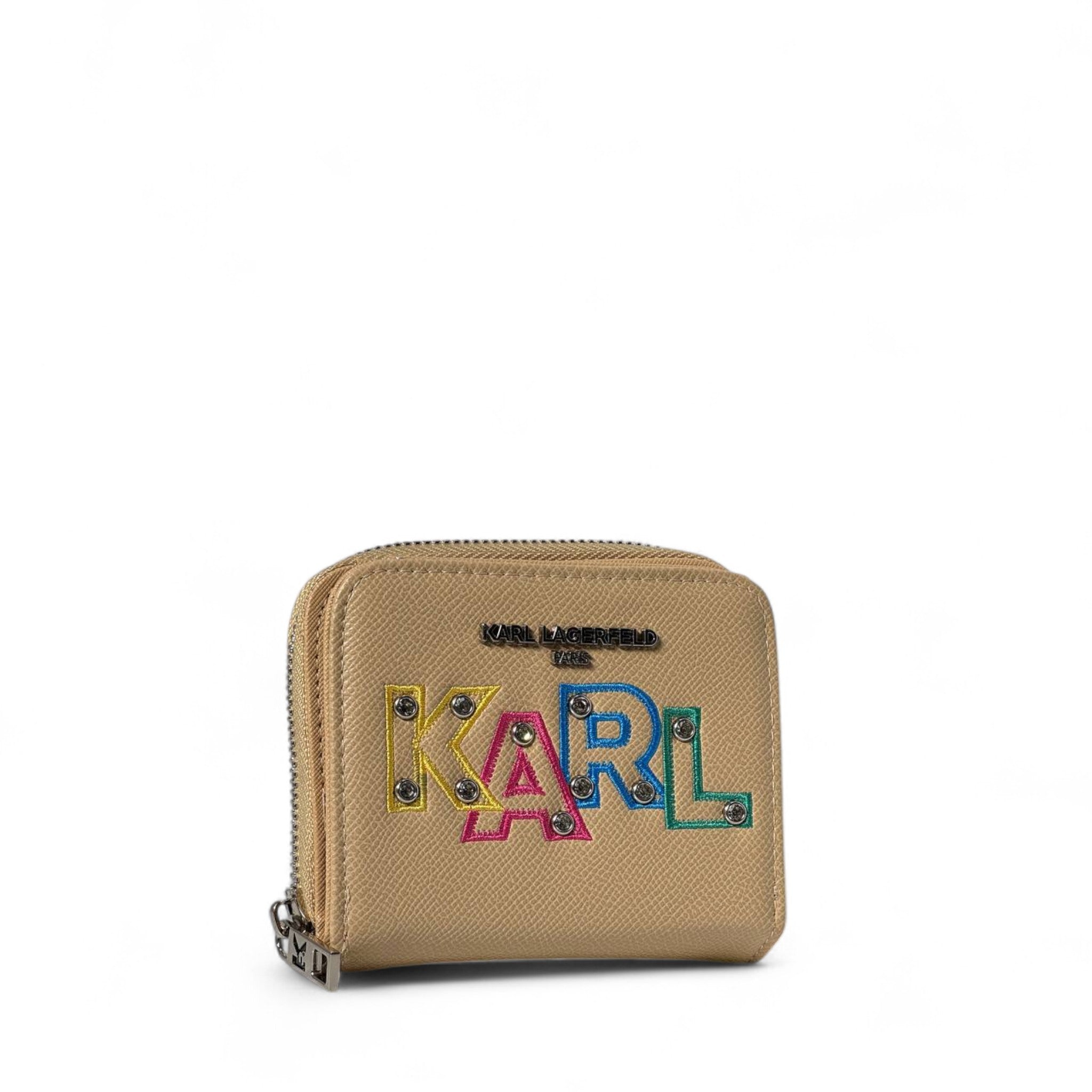🌟 Karl Lagerfeld Beige Wallet – Multicolor KARL Embroidered Logo 👜🌈