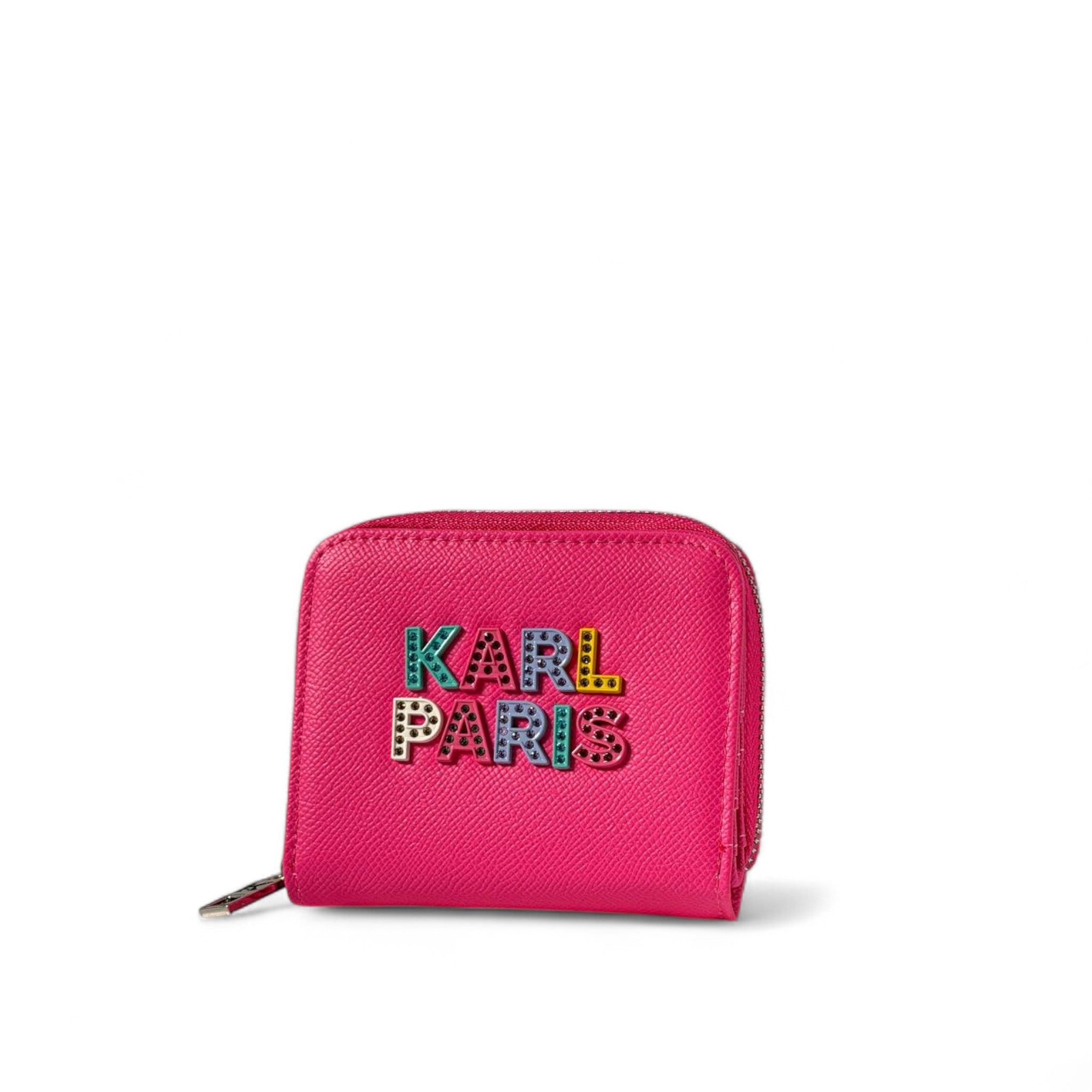 💖 Karl Lagerfeld Pink Wallet – Studded Multicolor KARL PARIS Logo 🌈✨