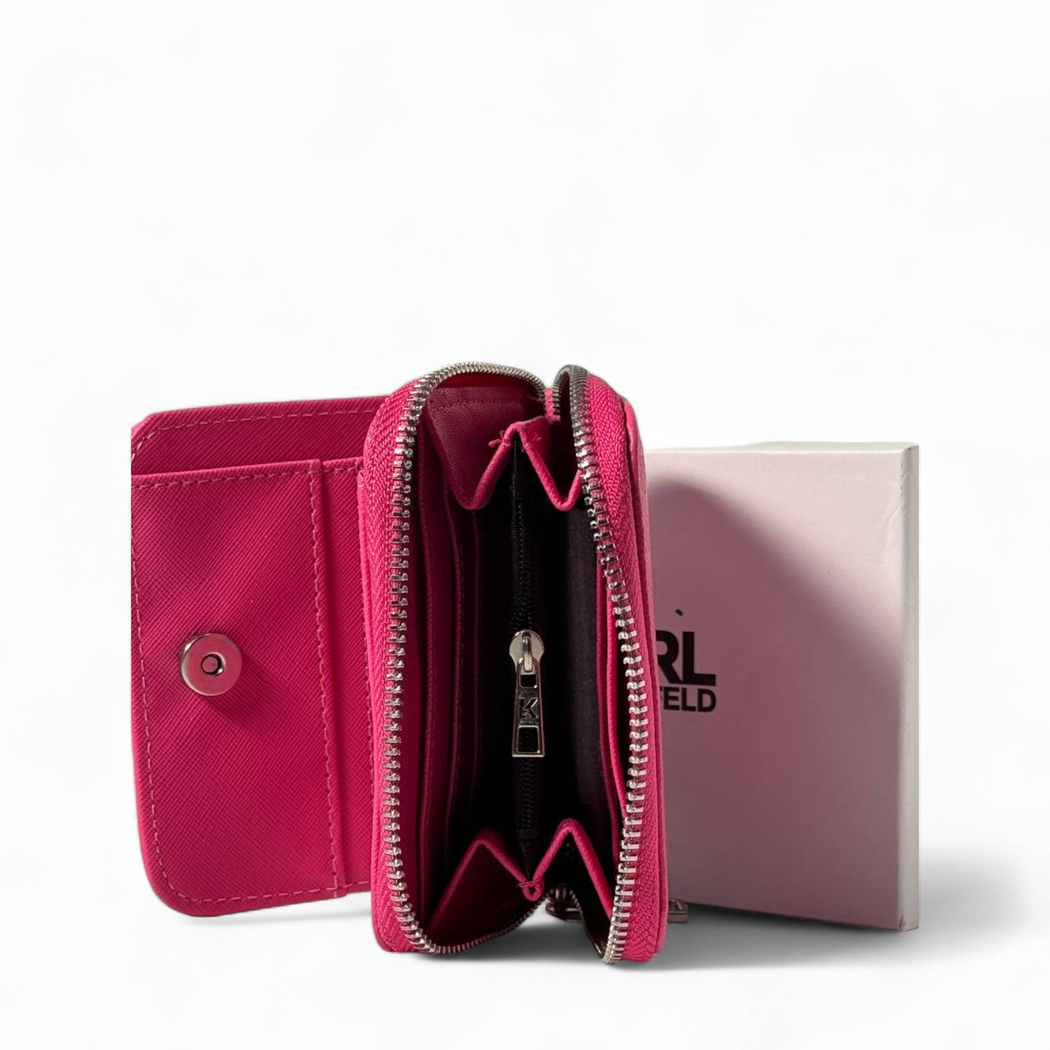 💖 Karl Lagerfeld Pink Wallet – Studded Multicolor KARL PARIS Logo 🌈✨
