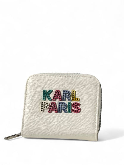 🤍 Karl Lagerfeld White Wallet – Studded Multicolor KARL PARIS Logo 🌈✨