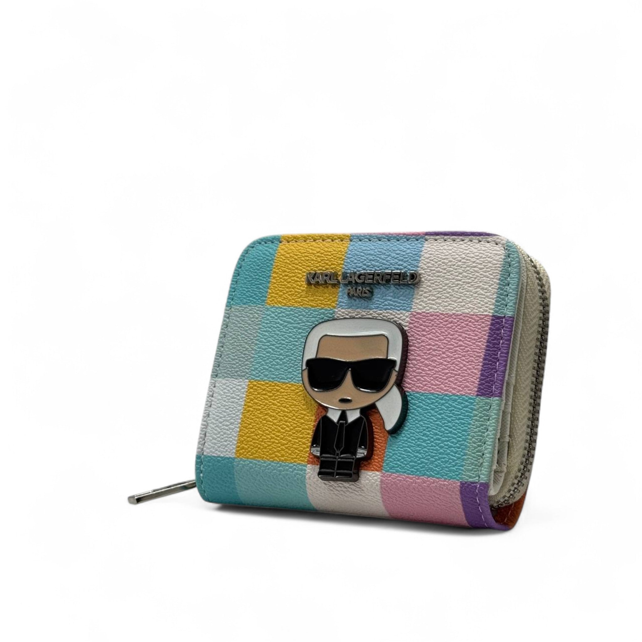 🎨 Karl Lagerfeld Multicolor Check Wallet – Cartoon Karl Edition 🕶️✨👛