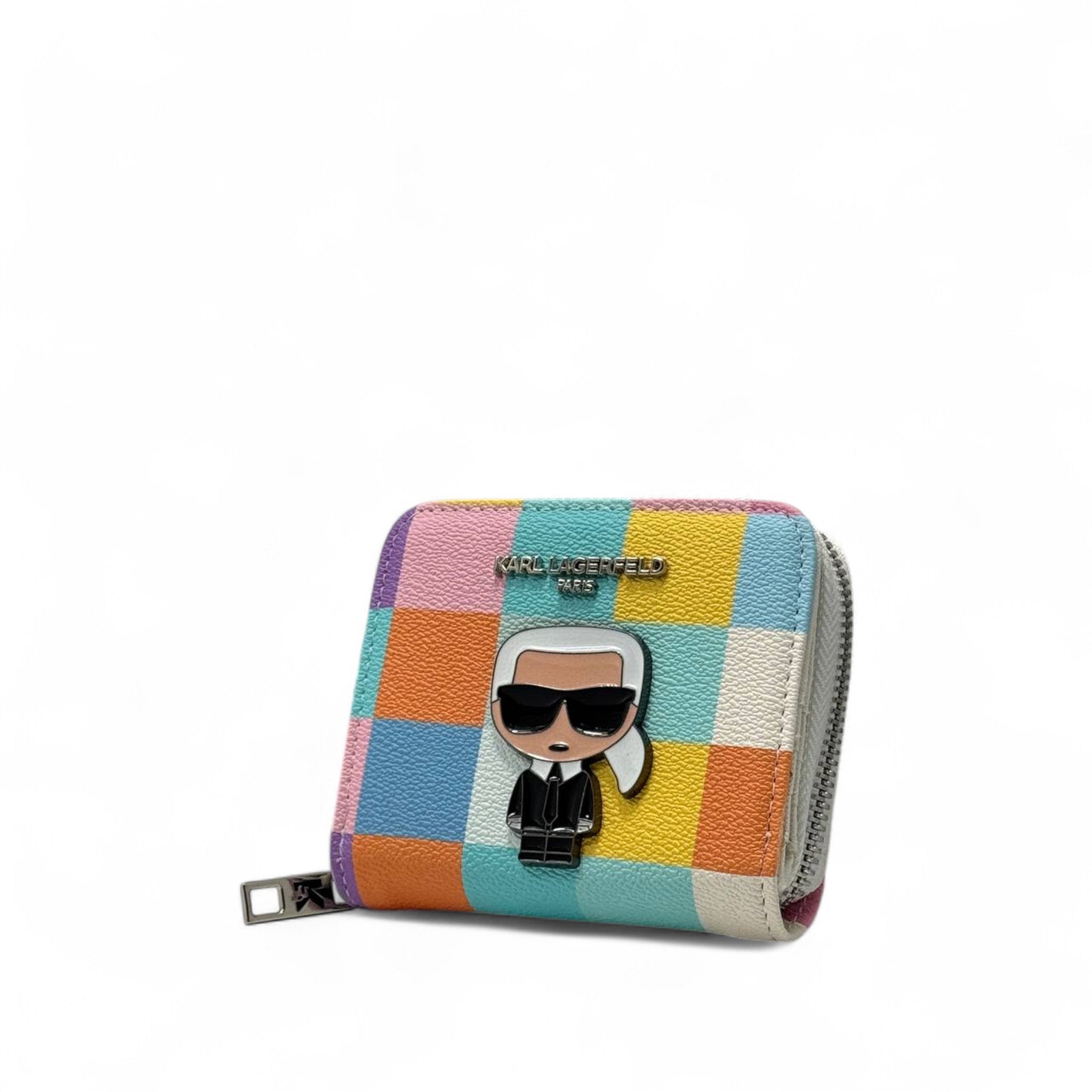👜 Karl Lagerfeld Checkered Cartoon Wallet – Multi-Color Edition