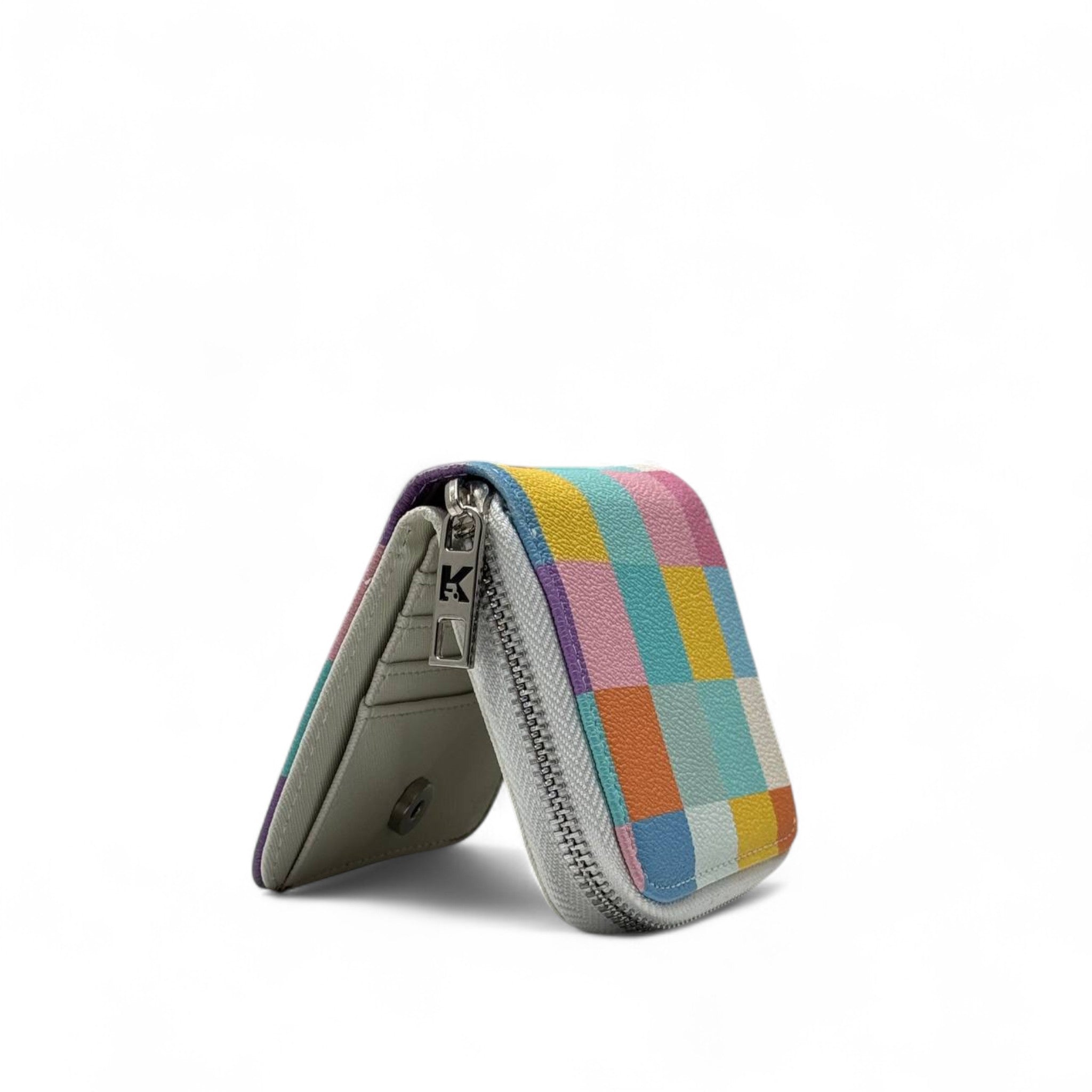 👜 Karl Lagerfeld Checkered Cartoon Wallet – Multi-Color Edition