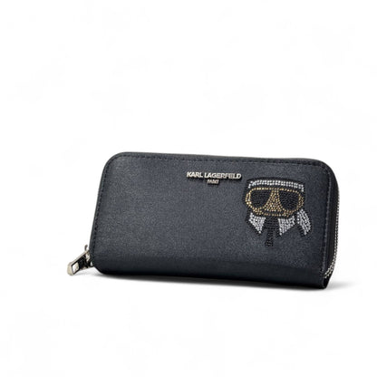 🕶️ Karl Lagerfeld Black Rhinestone Wallet – Signature Portrait Edition 💎