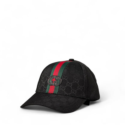 Gucci Black GG Monogram Cap with Red & Green Stripe – Unisex