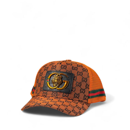 Gucci GG Monogram Mesh Cap – Orange with Lion Logo 🦁🔥