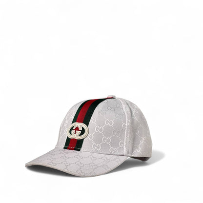 Gucci White GG Monogram Cap with Red-Green Stripe & Embroidered Logo 🇮🇹✨