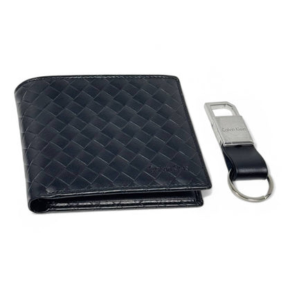 Calvin Klein Woven Leather Wallet & Keychain Gift Set