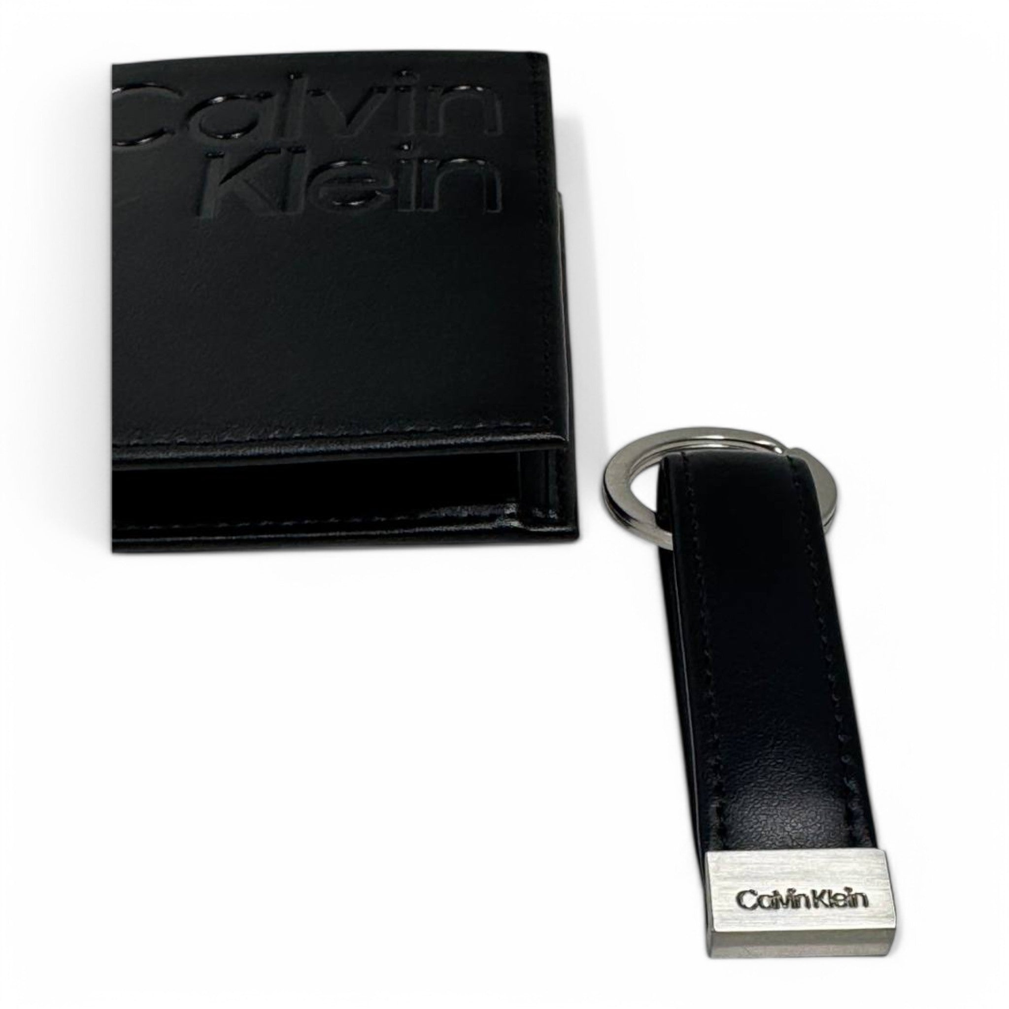 Calvin Klein Jeans Black Leather Wallet & Keychain Gift Set