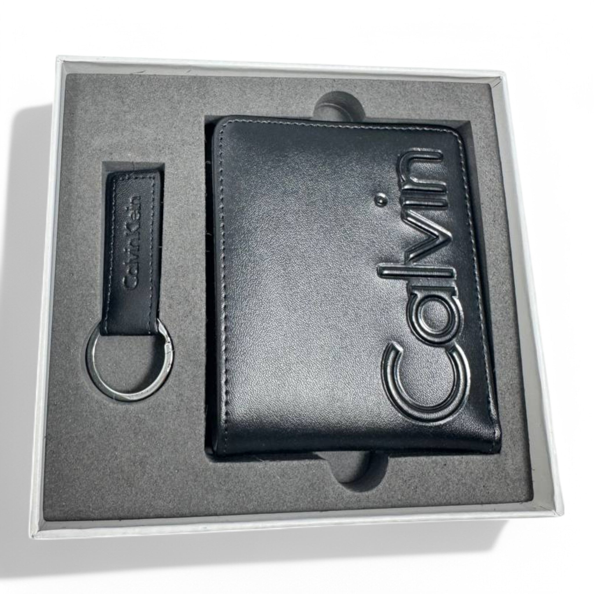 Calvin Klein Black Leather Wallet & Keychain Gift Set