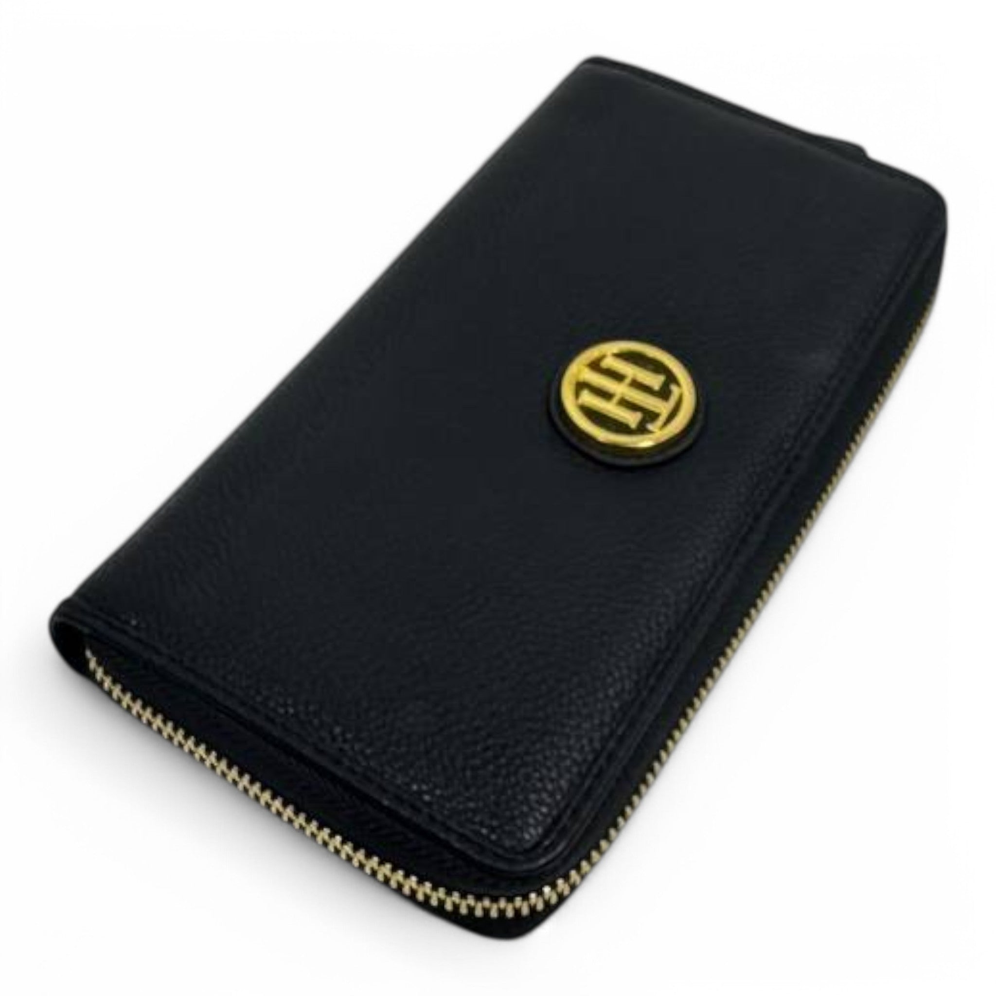 Tommy Hilfiger Black Leather Zip-Around Walle