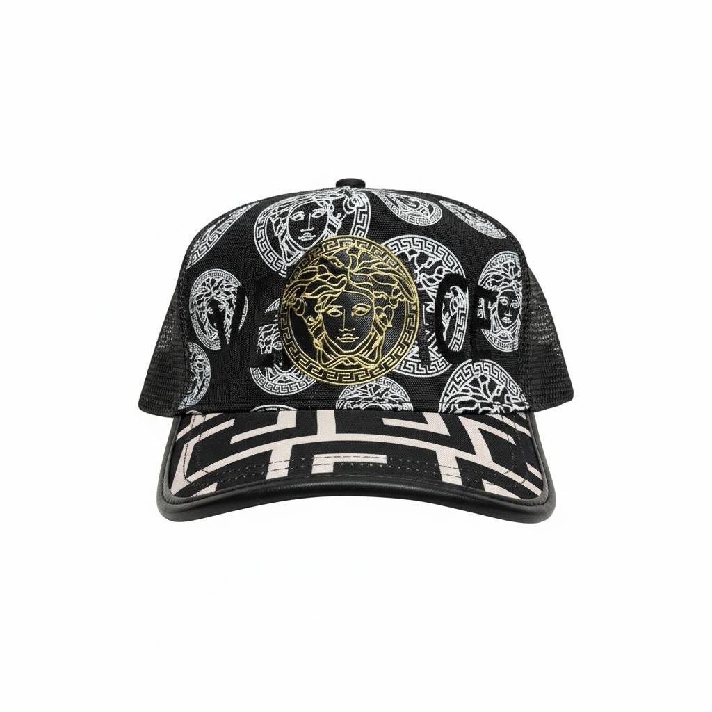 🖤 Versace Medusa Print Baseball Cap – Black & Gold Luxury Designer Hat