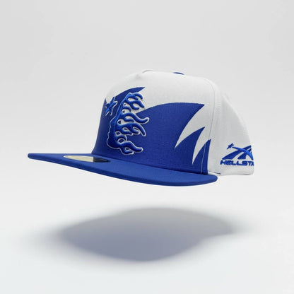 🔵 Hellstar Flame Snapback Cap – Blue & White Streetwear Hat