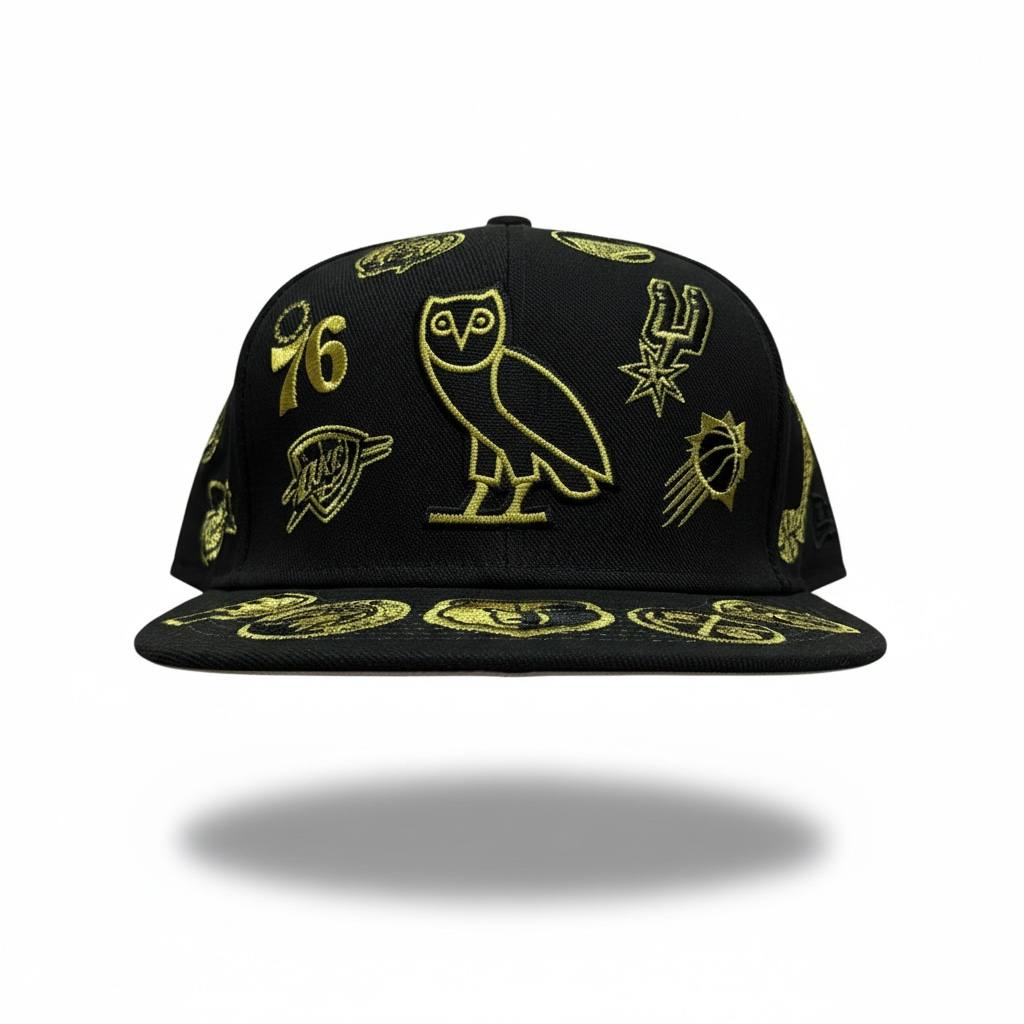 🦉 OVO Inspired Gold Embroidered Snapback Cap – Black Luxury Streetwear Hat