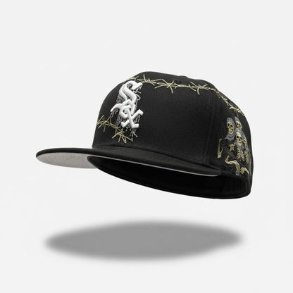 🧢 Chicago White Sox Black Fitted Cap – Barbed Wire Streetwear Edition ⚾