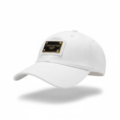 ✨ Louis Vuitton Paris Metal Logo Cap – White Luxury Baseball Hat