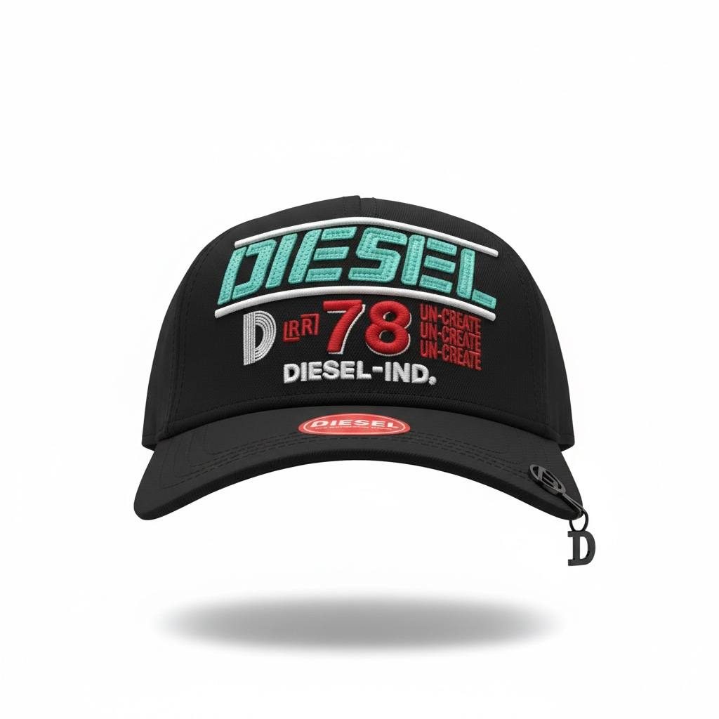 🧢 Diesel D78 Black Cap – Multicolor Logo Streetwear Edition 🔥