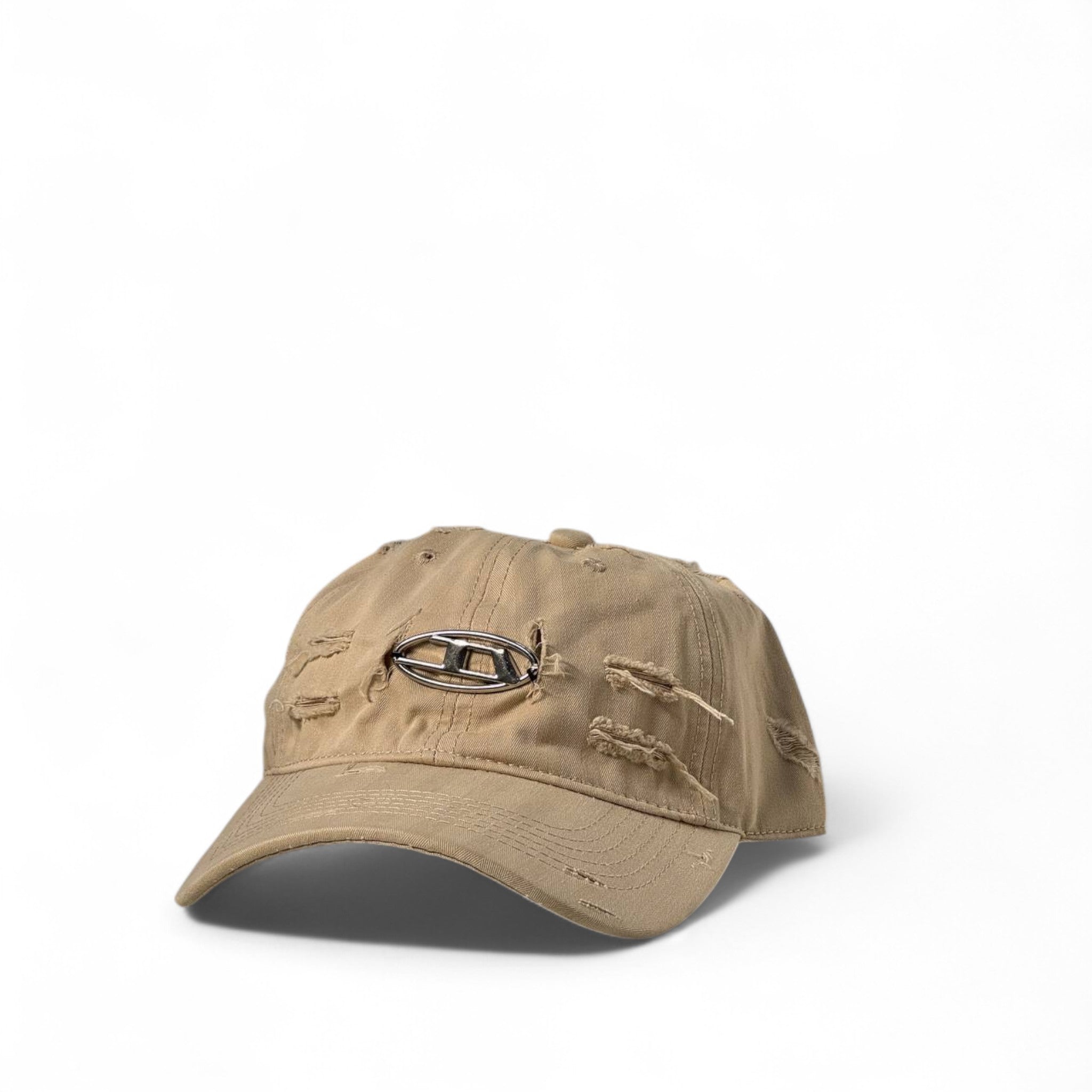 DIESEL Distressed Beige Cap 🏜️ | Chrome Logo Edition