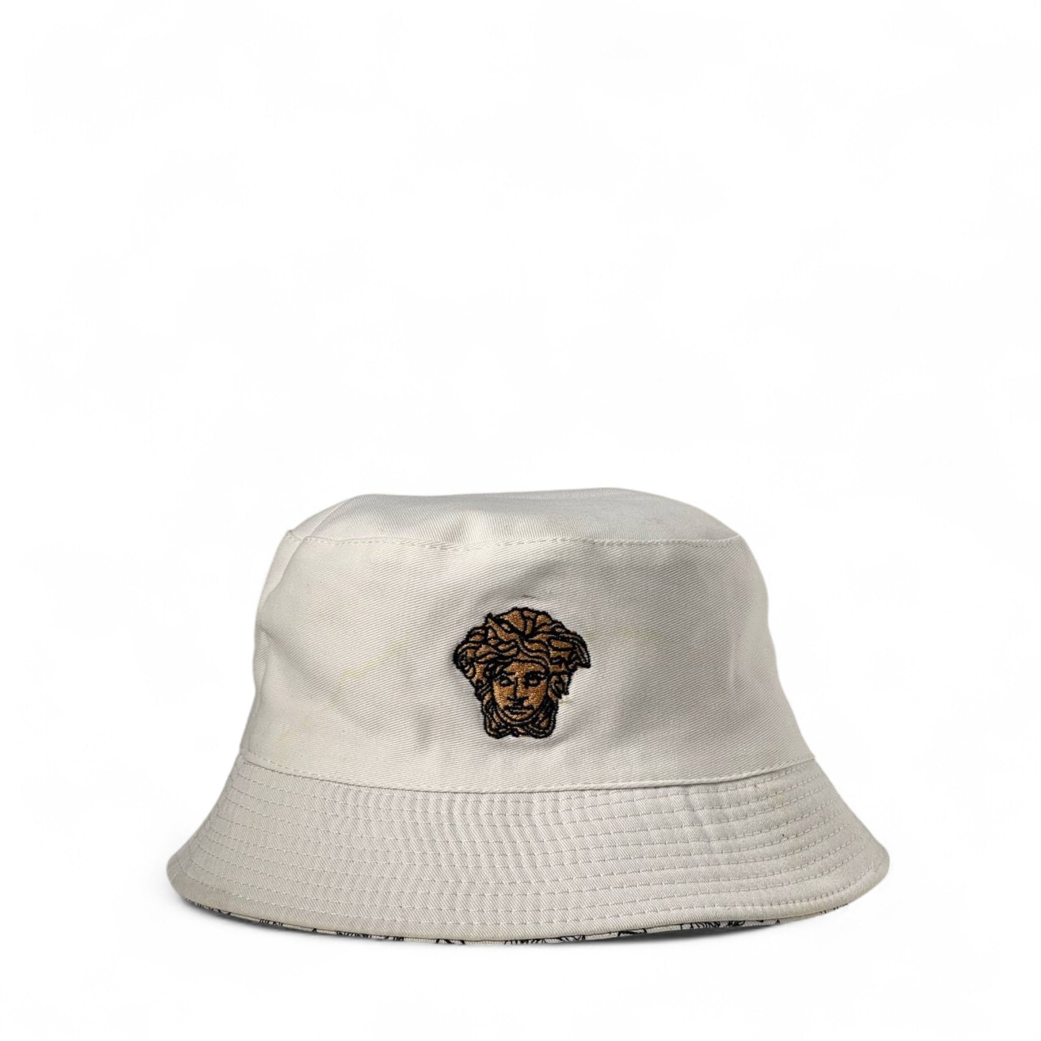 🧢 Versace Reversible Medusa Bucket Hat – Cream & Logo Print 🔁