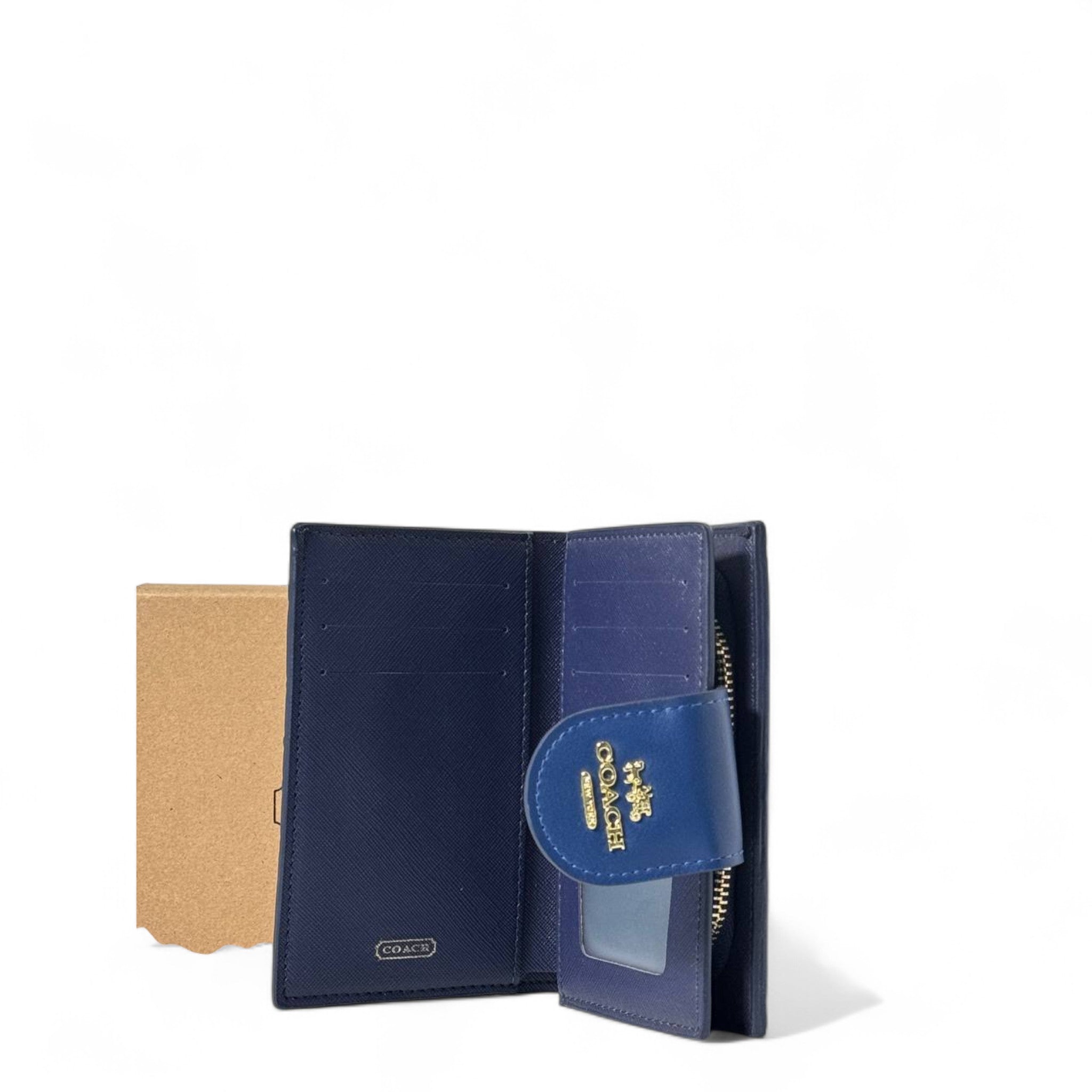 Coach Signature Embossed Leather Wallet – Navy Elegance 💙
