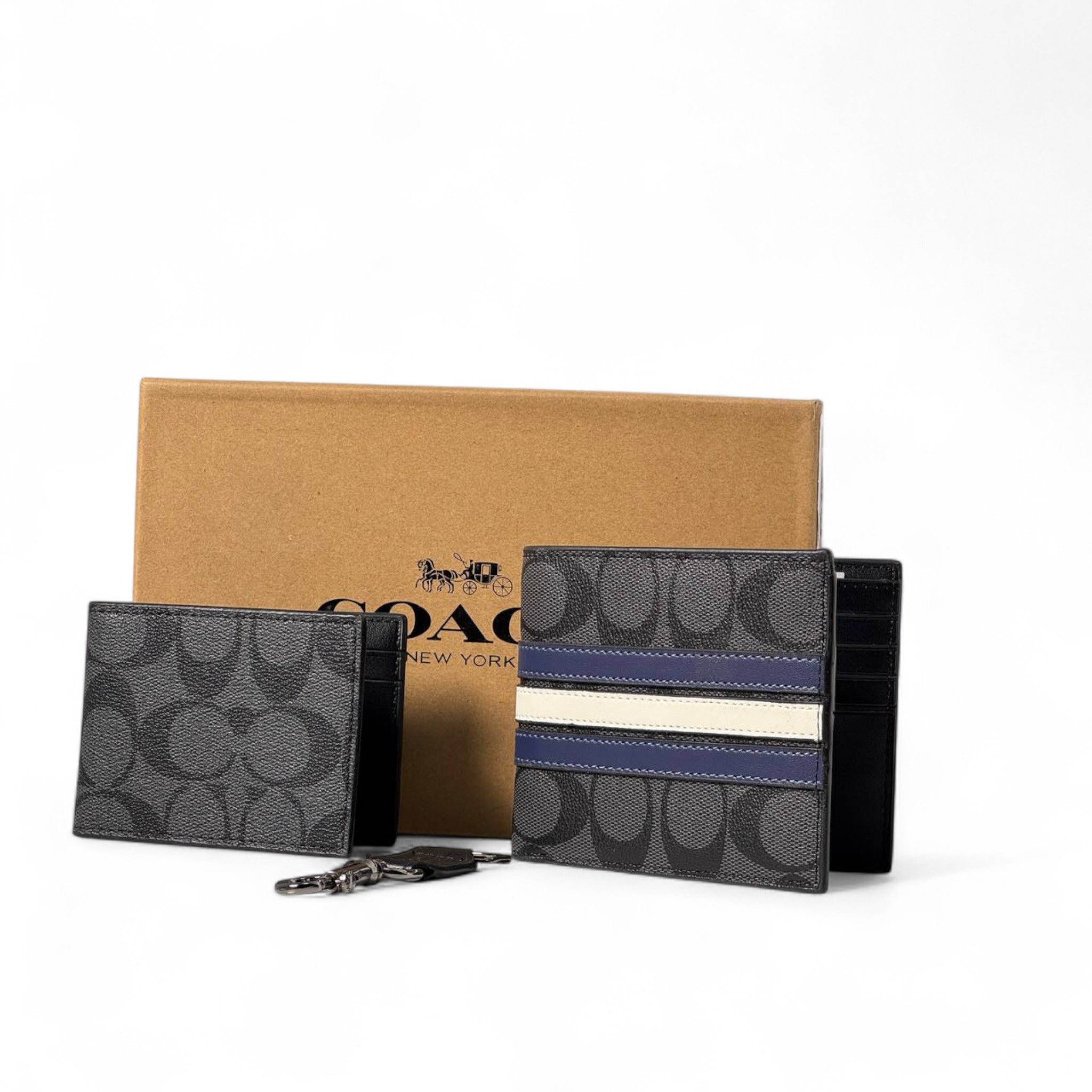 Coach 3-Piece Signature Gift Set – Wallet, Card Holder & Key Ring 🎁🖤