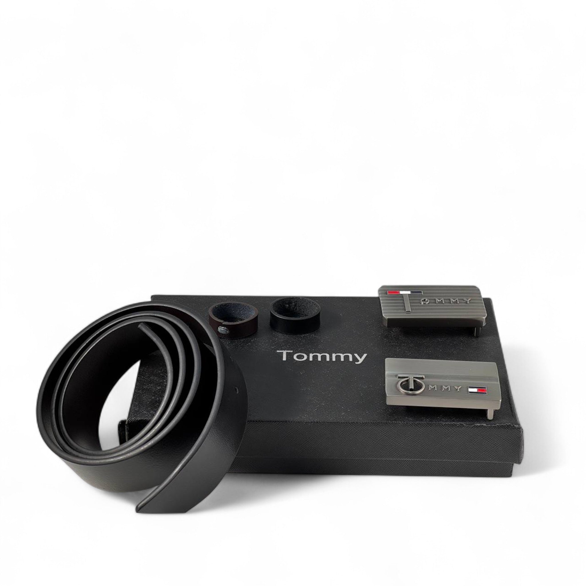 Tommy Hilfiger Black Reversible Belt Set – Dual Buckles | 120cm 🇺🇸✨