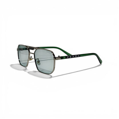 Prada Luxury Aviator Sunglasses – Silver Frame with Green Temples 🕶️✨