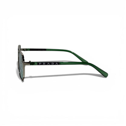 Prada Luxury Aviator Sunglasses – Silver Frame with Green Temples 🕶️✨
