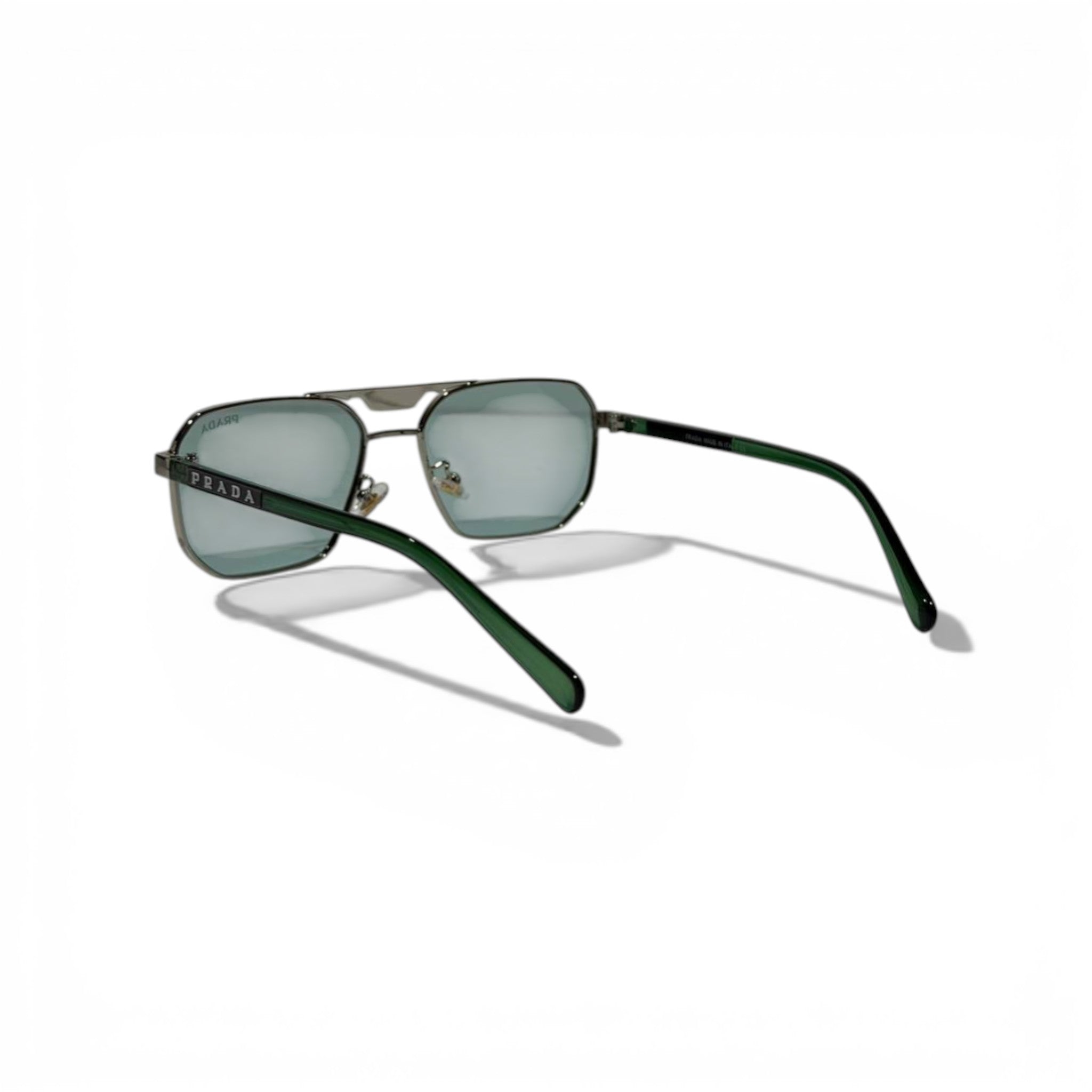 Prada Luxury Aviator Sunglasses – Silver Frame with Green Temples 🕶️✨