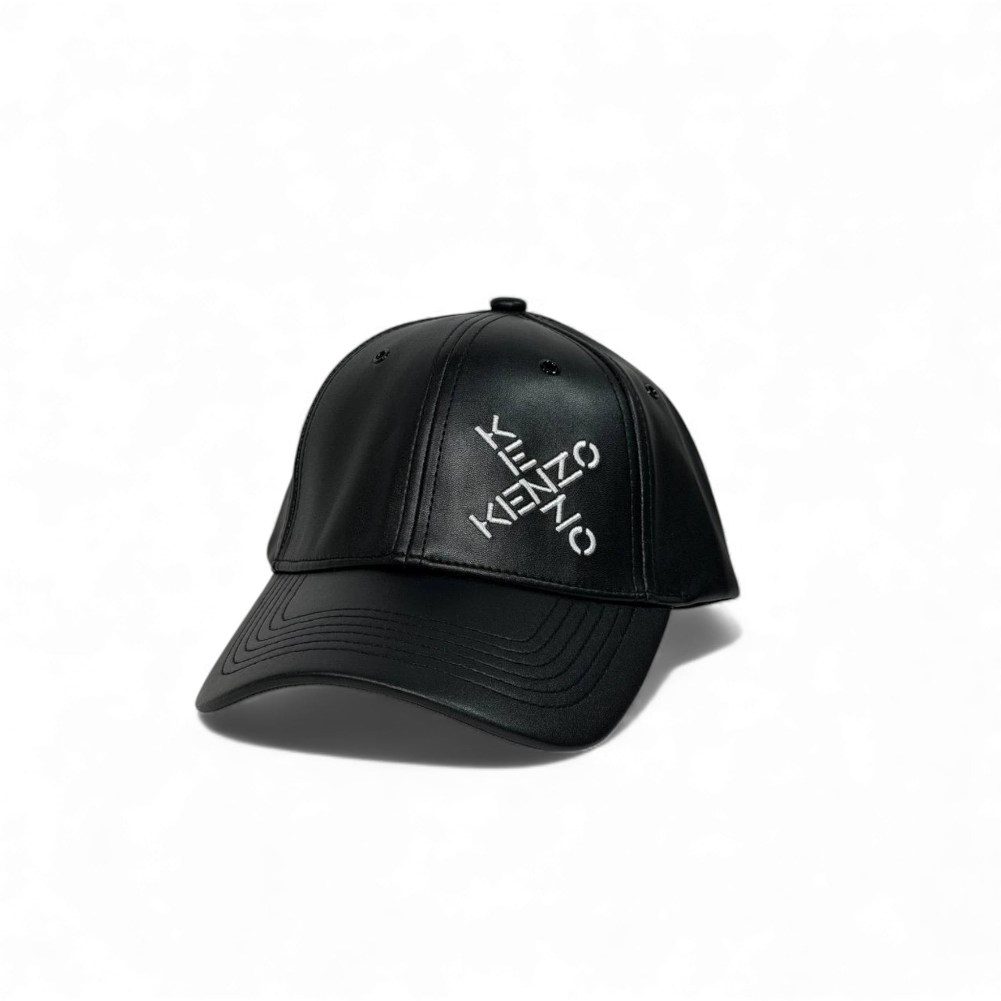 🧢 Kenzo Black Luxe Leather-Finish Cap – Embroidered Signature Edition