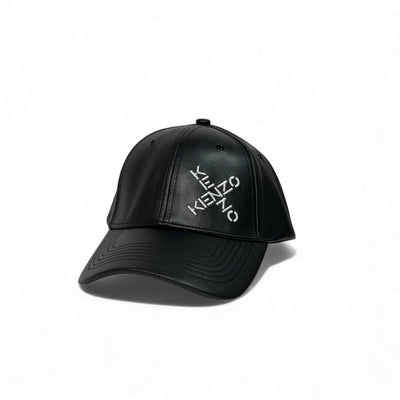 🧢 Kenzo Black Luxe Leather-Finish Cap – Embroidered Signature Edition